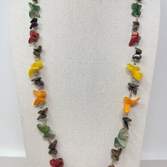 Bright Multicolor Glass Necklace Long Length Colorful Rainbow Dopamine Dressing - Picture 3 of 9